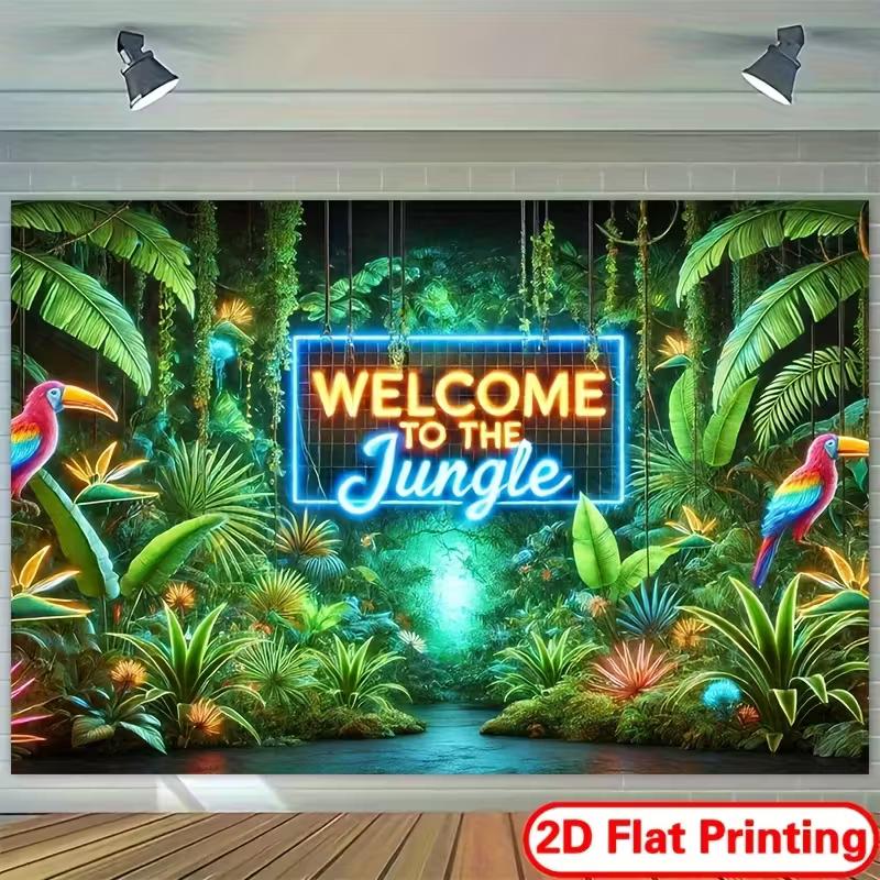 2D Green Jungle Toucan Background Cloth Neon Sign Photo Booth Prop