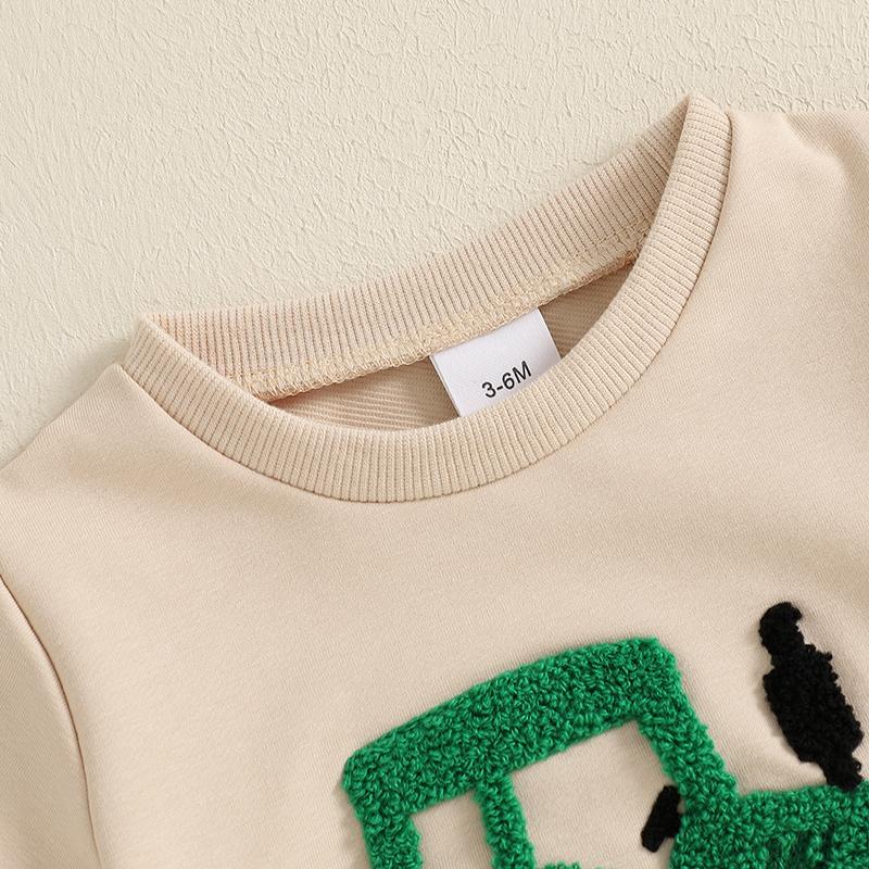 Tenues d'été pour garçons T-shirts à col rond et manches courtes brodés de camions Short à taille élastique Ensemble de 2 pièces