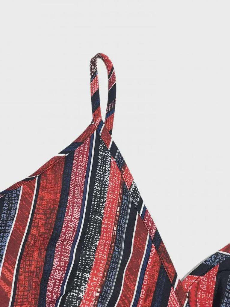 Evropské a americké horké prodeje Pruhované šaty s výstřihem do V na špagetová ramínka a zavinovacím střihem - Kolekce léto 2024