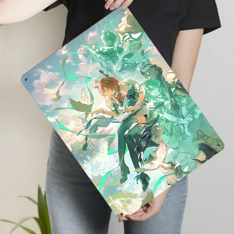 

Fantasy Girl and Elves Dancing Metal Tin Painting Home Decor Living Room Bedroom Art Wall Hanging Mural 20x30cm（7.8x11.8inch）