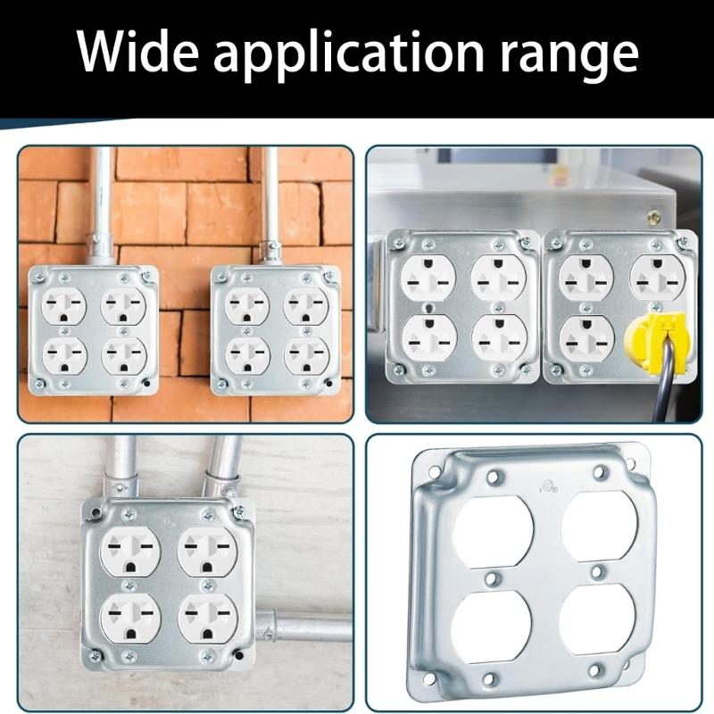 2Pcs Safety Electrical Box Covers Metal 4x4Inch Outlet Plates Zinc Alloy Childproof Easy Installation for Junctions Box