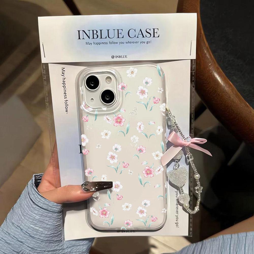 Pink and white small floral application iPhone17ProMax mobile phone case 17 Apple 16/14 matte 15 large hole soft case