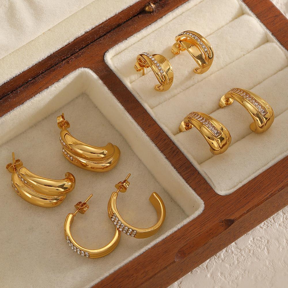 Geometric Stainless Steel Hoop Earrings For Women With Cz Stones Fashion Jewelry