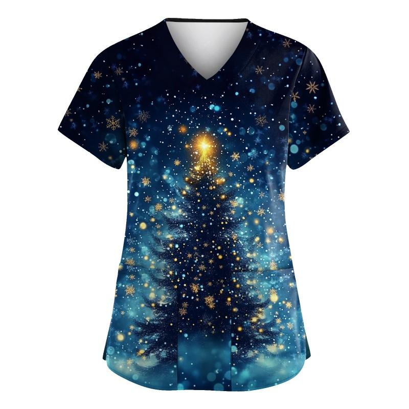 3D Snowman Print V-Neck Short Sleeve T-Shirt Women Men Casual Workwear Comfort Fit 2025