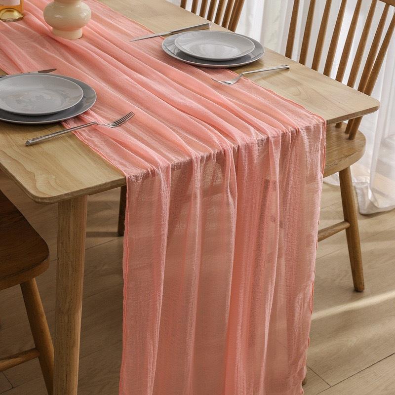 Transluzenter Dünner Knitter-Tischläufer Bankett-Tischdecke Grober Baumwoll-Tischdecke Vintage Tischdekoration