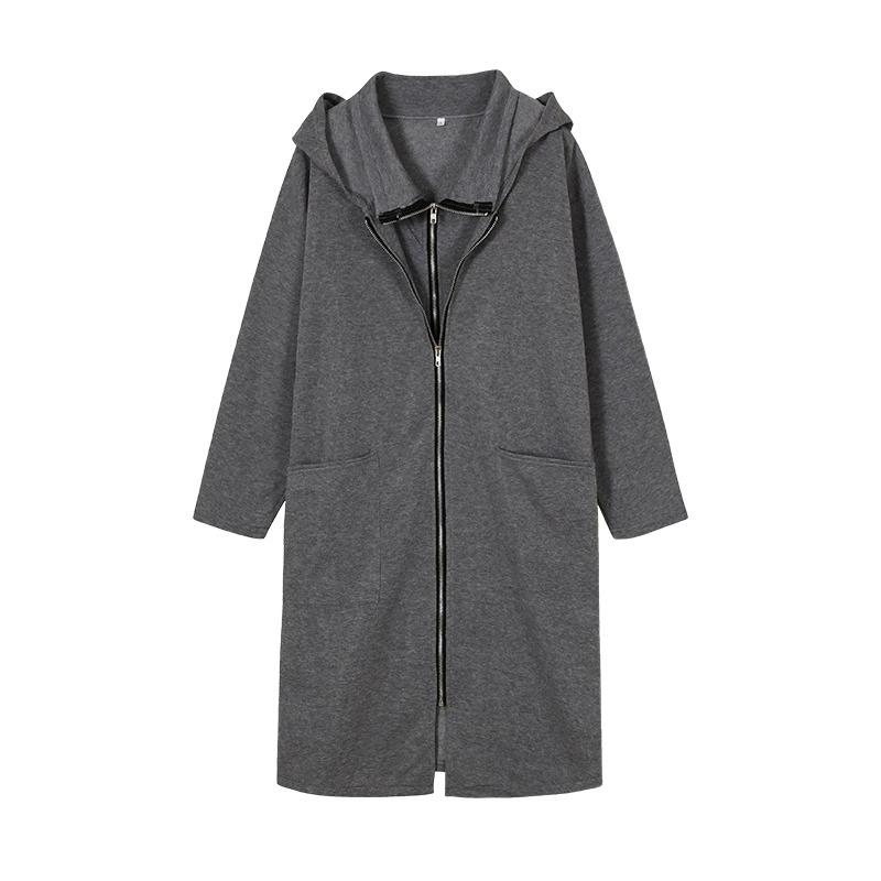 Hooded Pocket Hoodie Zipper Mid Length Fake Two Piece Loose Jacket for Women