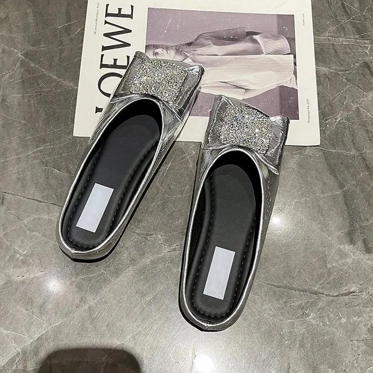 Mode 2025 Frühling Neue Damen-Slipper mit flachem Ausschnitt Frühling Flache Strasssteine mit Rock Flache Damen-Slipper mit flachem Ausschnitt
