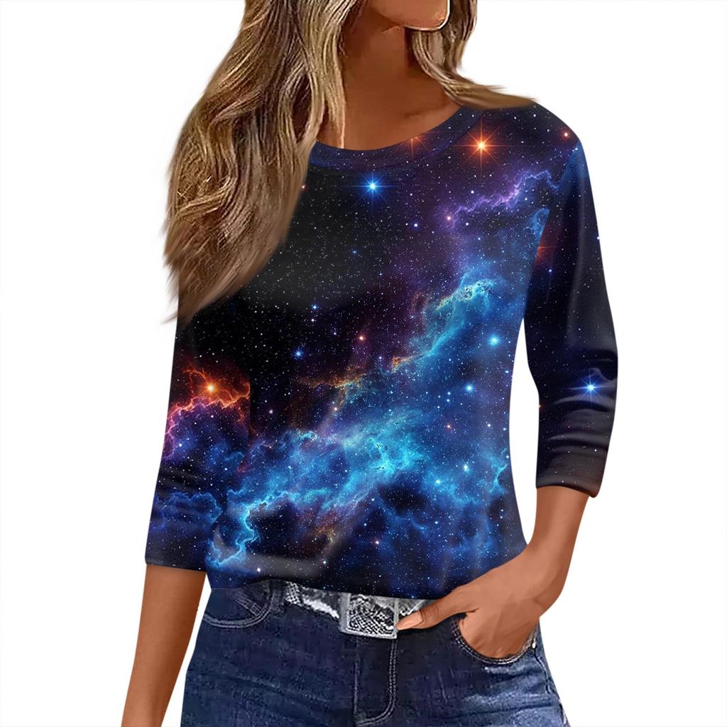 Women's T Shirt Print 3/4 Sleeve Daily Weekend Fashion Basic Round Neck Regular Top
