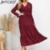 BITCED Herbst/Winter Einfarbiges Casual-Kleid mit weitem Saum Damen Langkleid