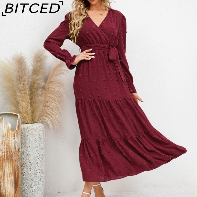 BITCED Herbst/Winter Einfarbiges Casual-Kleid mit weitem Saum Damen Langkleid