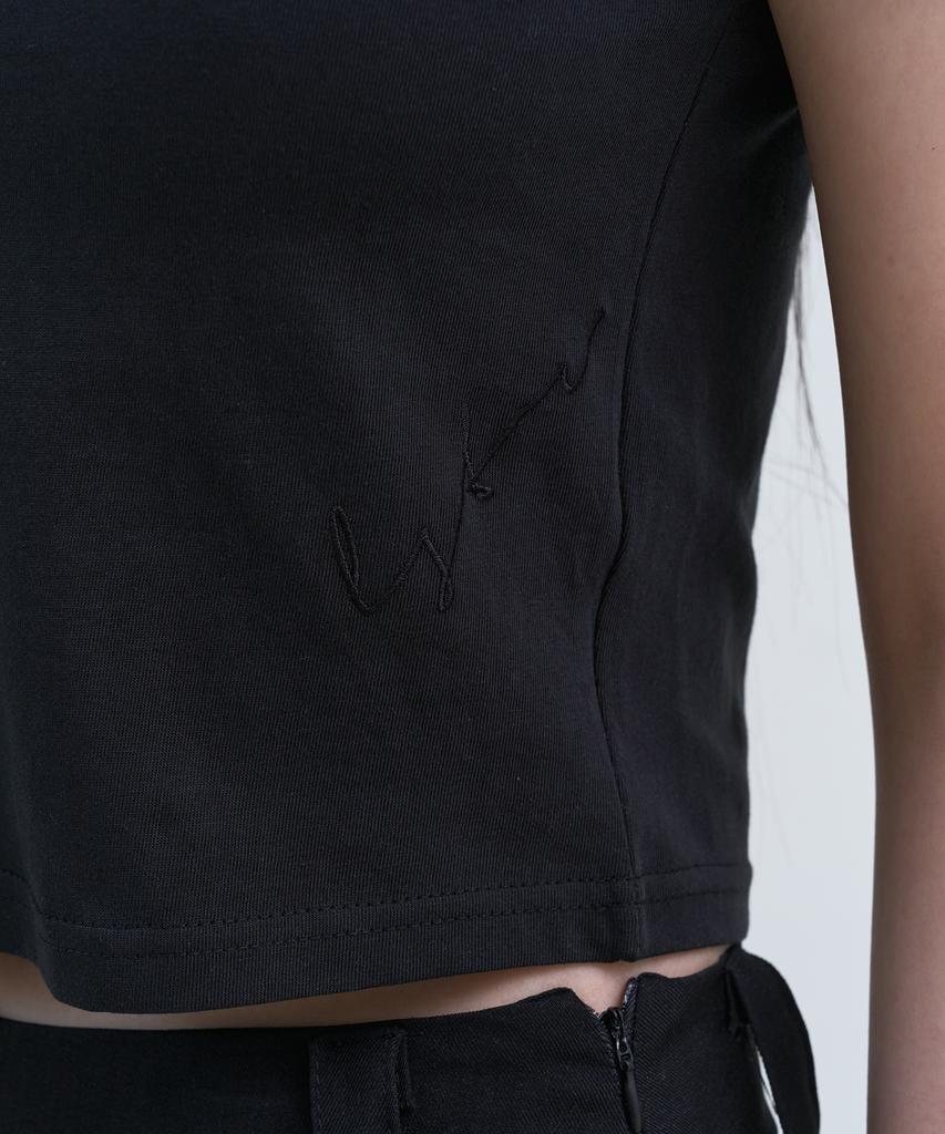 Yuseuteule Waist Embroidered Short Sleeve T-Shirt (Black)