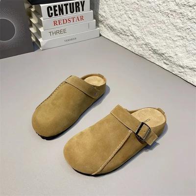 Damen Baotou Slipper Frühling Neu Runde Zehenpartie Tiefer Ausschnitt Metallschnalle Weiche Sohle Rutschfest Flache Schuhe