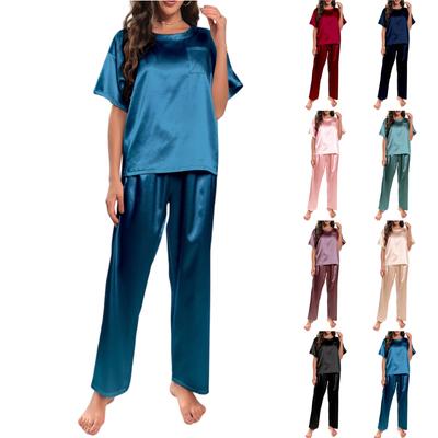 Ladies' Loose Casual Ice Silk Pajamas, Short Sleeved Pants, Home Clothes Set