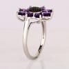 Amethyst Flower Ring, 925 Sterling Silver Black Spinel Cluster Statement Floral Jewelry