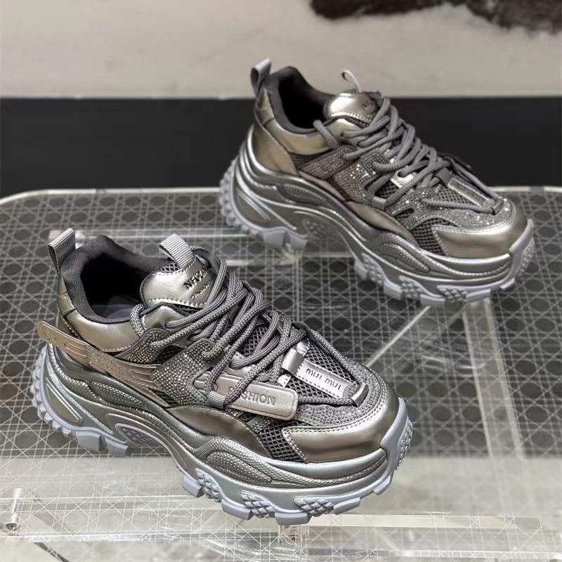 

Platform shoes women s 2025 new versatile small muffin heightening women s shoes sports and leisure shoes mesh breathable 40 срібло сірий колір
