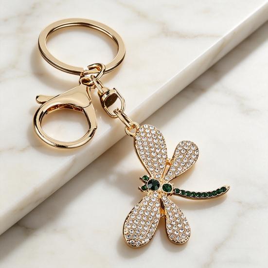 Bag Pendant Rhinestones Dragonfly Charm Zinc Alloy Keychain Pendant Electroplated Finish Easy Hang Lobster Clasp Key