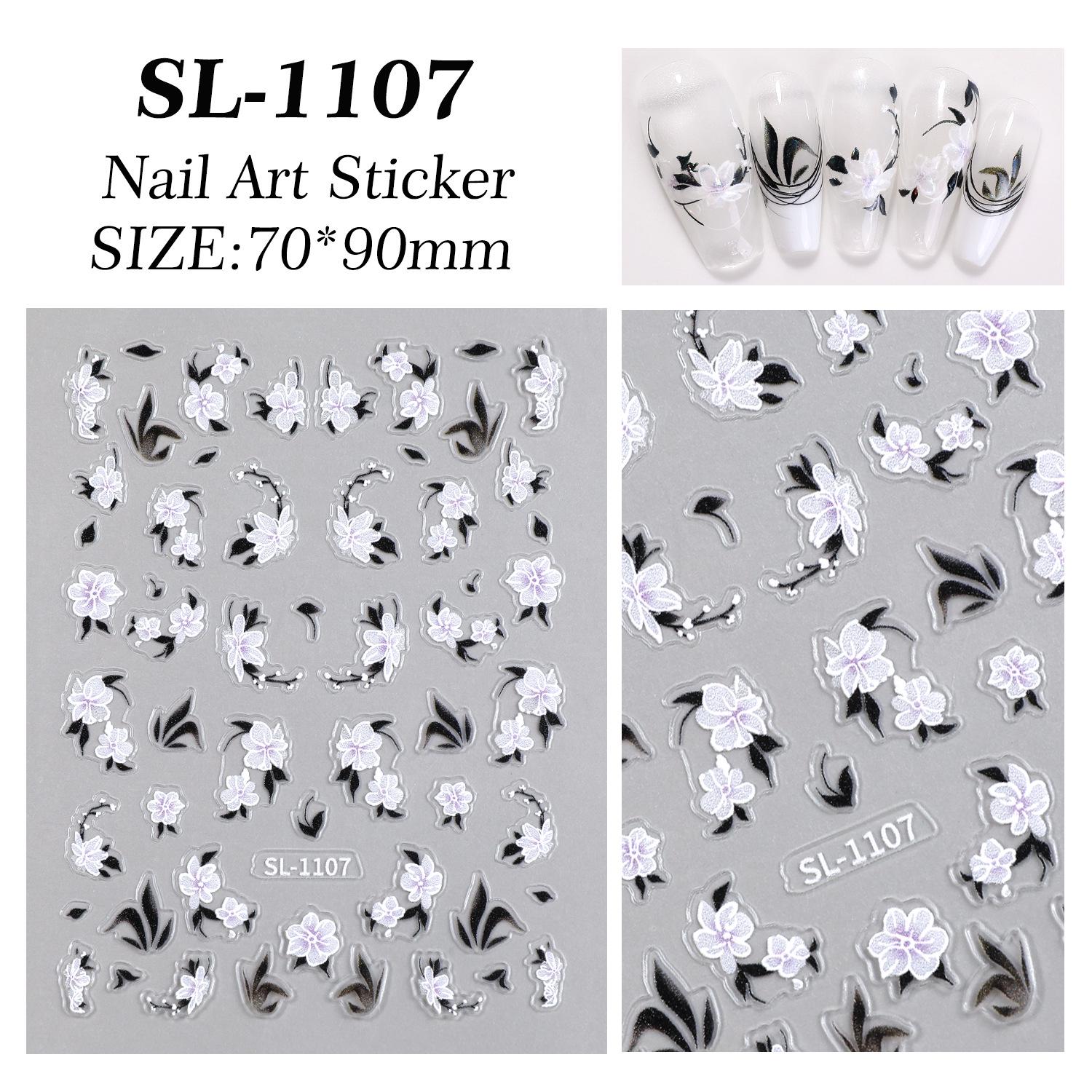 3D Наклейки для ногтей  Цветочная Аврора : Элегантные рельефные наклейки с белыми цветами в китайском стиле