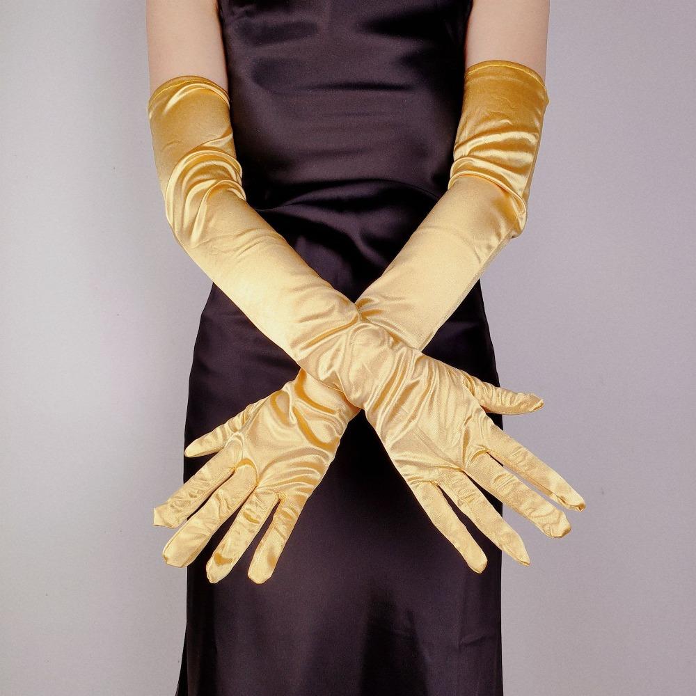 

New Women s Elegant Long Satin Glove 55CM Elastic Photograph Party Glove Vintage Candy Color Wedding Dress Mittens Women помаранчевий