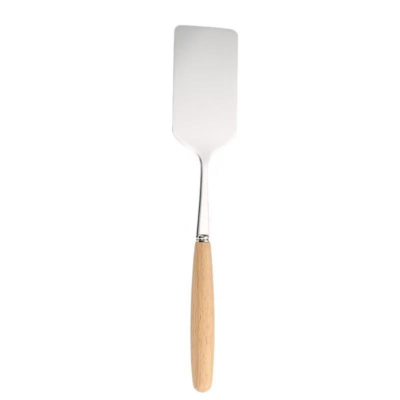 Stainless Steel Square Head Steak Cooking Spatula Wood Handle Pizza Shovel Pancake Beef Scraper Bbq Utensils For Kitchen
