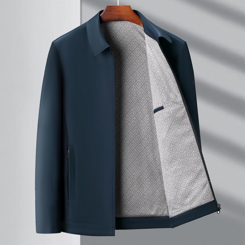 

Пиджак с лацканами для папы, весна и осень, новый деловой пиджак для государственных служащих, мужской свободный топ из шелка Mulberry для людей среднего и пожилого возраста 205