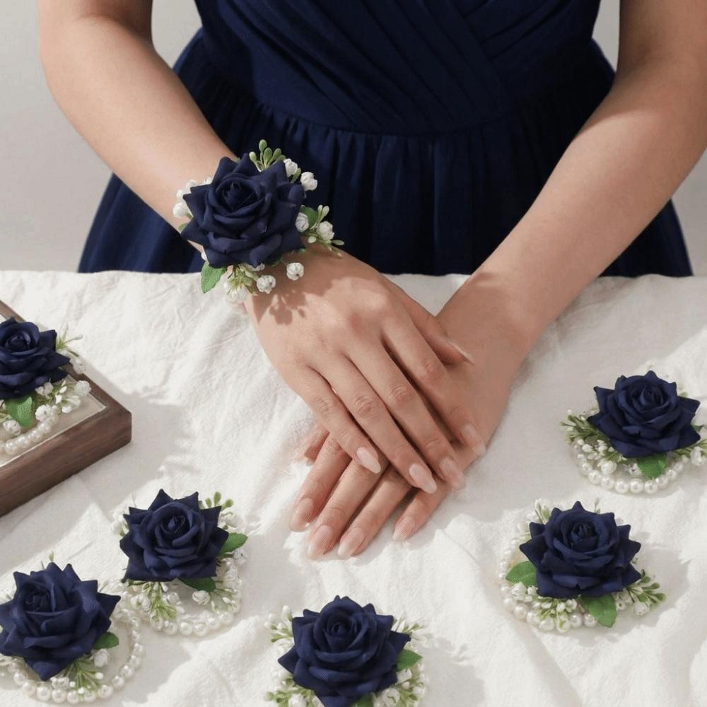 6PCS/SET Artificial Rose Flower Wrist Flower Silk Flower Beautiful Bridesmaid Corsage Exquisite Wedding Wrist Corsage