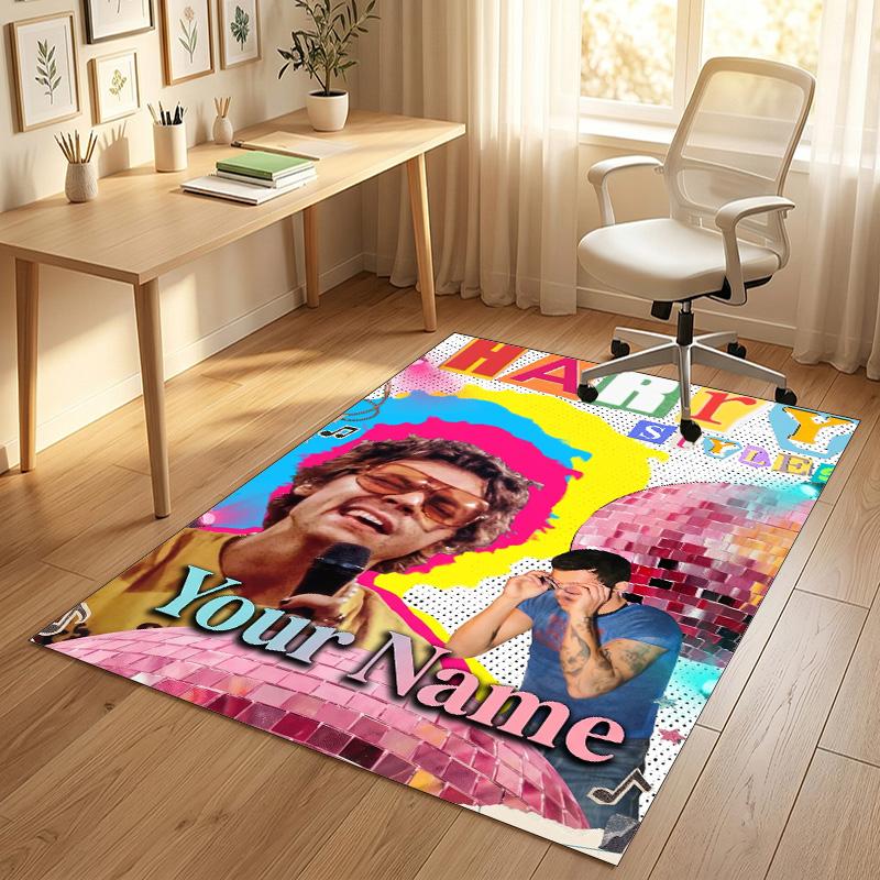 Personalized Crystal Velvet Carpet,Harry Styles Custom Printed Name, Plush Area Rug For Home Indoor Decor