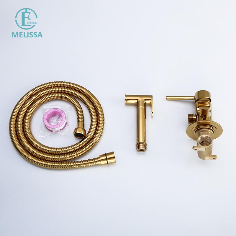 Melissa Modern Wall-Mounted Titanium Gold Toilet Bidet Sprayer Set with Hot/Cold Valve and Bathtub Faucet