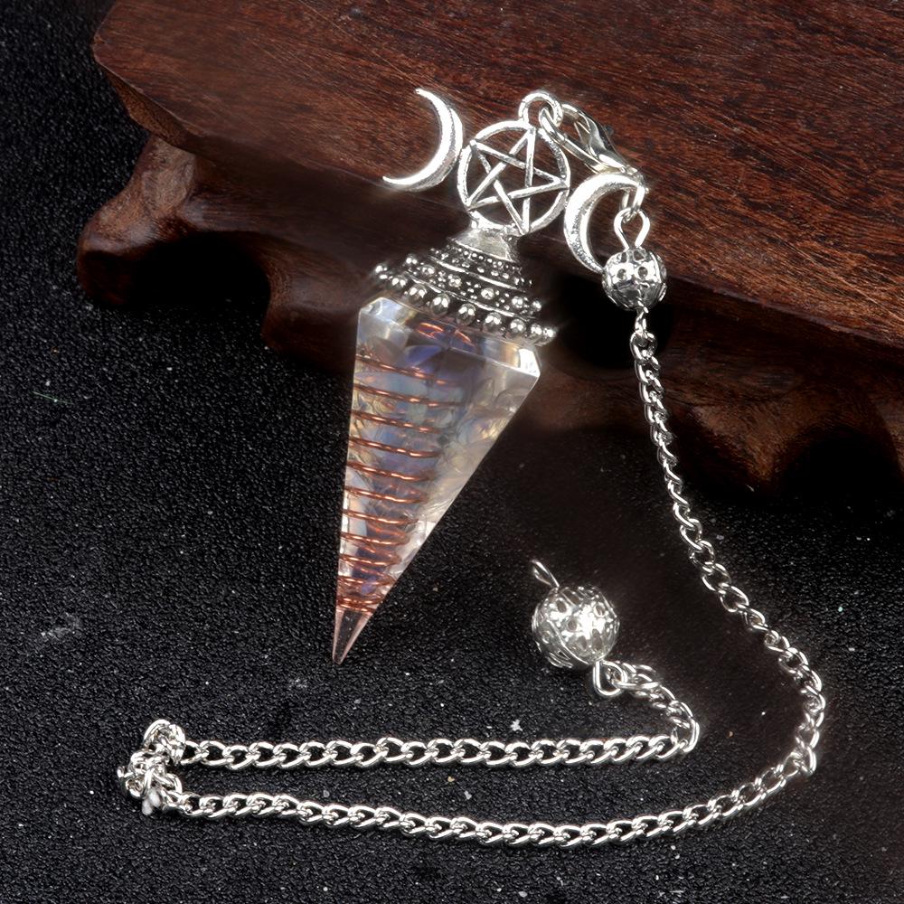 1690 Three-Phase Moon Seven Chakra Stone Resin Hexagonal Crystal Pendant Pendulum Cross-Border Jewelry