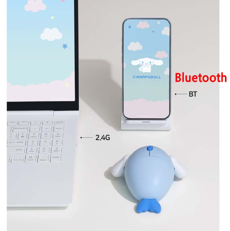 Sanrio Genuine Figure Bluetooth Mouse 2.4Ghz Wireless  Hello Kitty, Cinnamoroll, Hangyodon