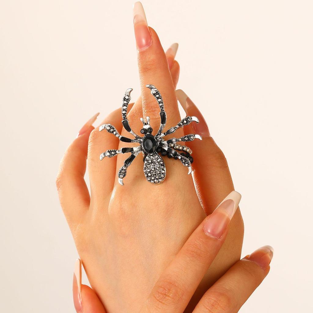 Gothic Dark Punk Spider Jewelry Set: Necklace, Bracelet & Ring for Halloween