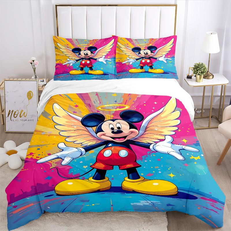 3pcs Mickey with Wings Quilt Cover Set (1 Quilt Cover + 2 Pillowcases Without Pillow Core), High-Definition Printing for Home and Dormitory.B064