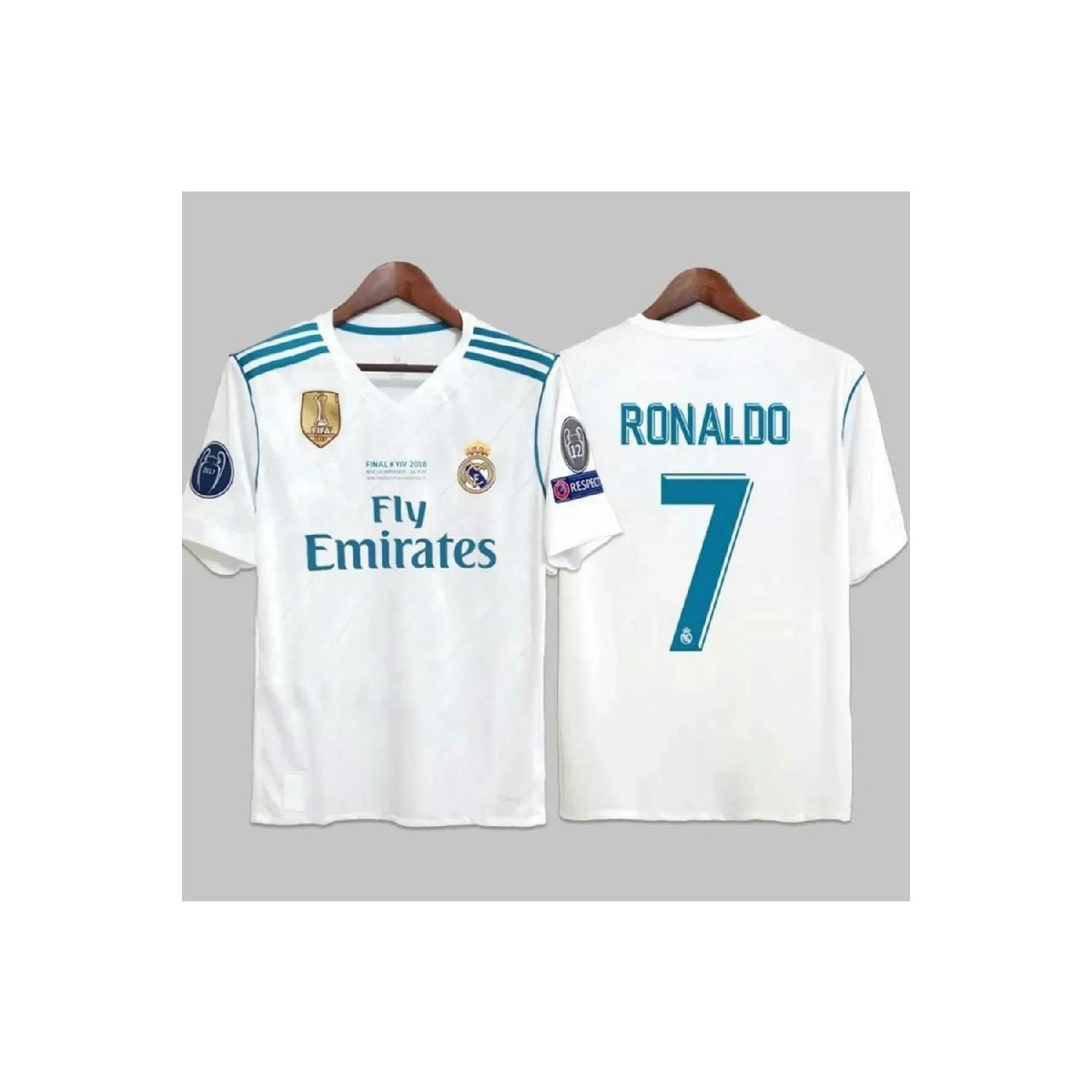 

Футбольная майка для взрослых Ronaldo номер 7 с синими рукавами и полосками