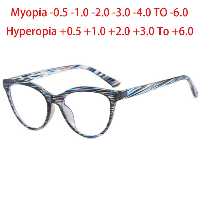 Dreieckige Katzenaugenbrille Klare Gläser Myopie Nerd-Brille -0,5 bis -6,0 Dioptrien Schlichter Rahmen
