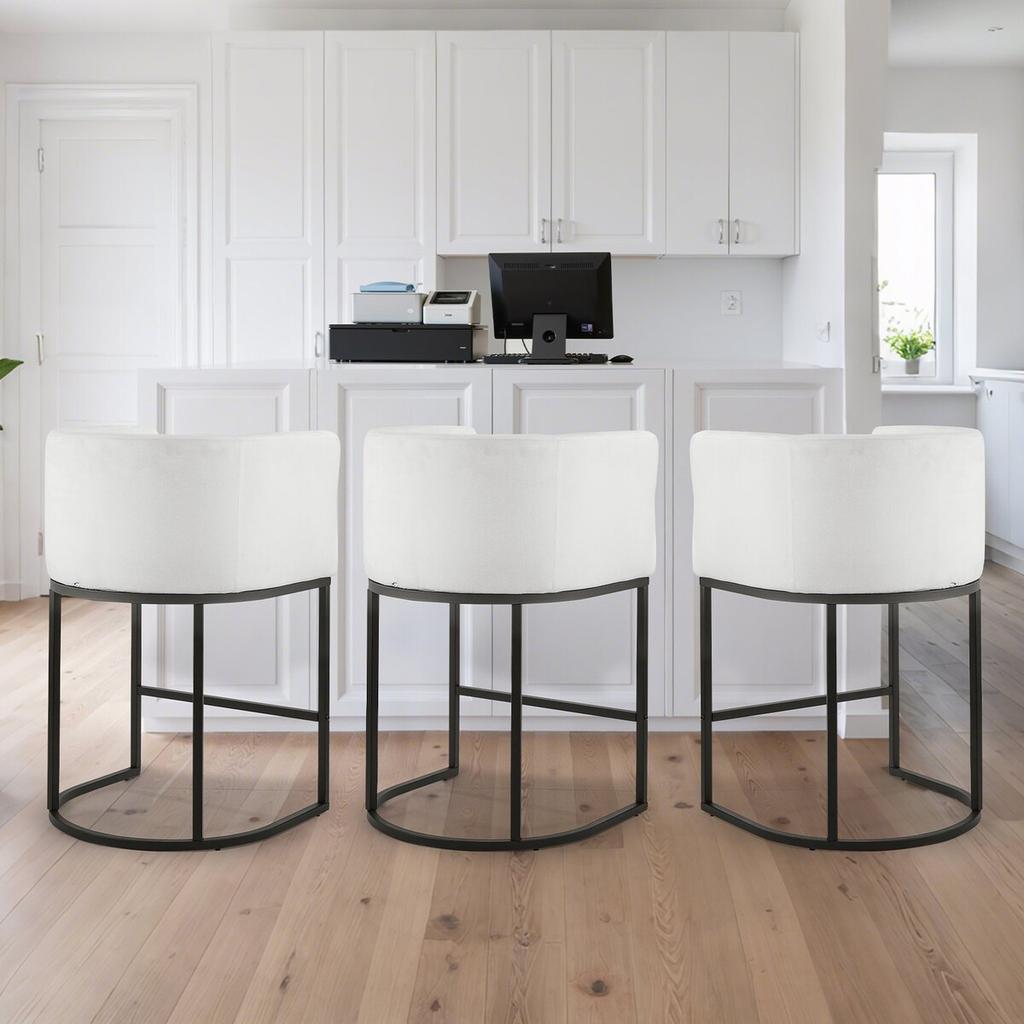 Bar Stool Set of 3, 63cm Counter Height Stools, Counter Barstool with Backrest, Arm, Metal Frame, and Footrest, Accent Fabric Bar Chair, Island