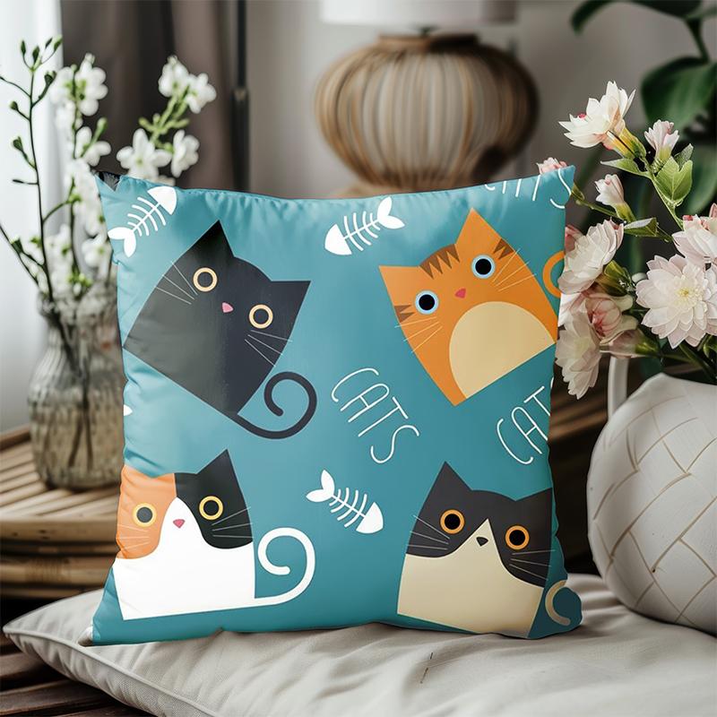 1 Pieces Cute Cat Patterns With Fish Bones On Blue Pillow Polyester pillowcase, sofa decorative cushion cov Headboard Pillow