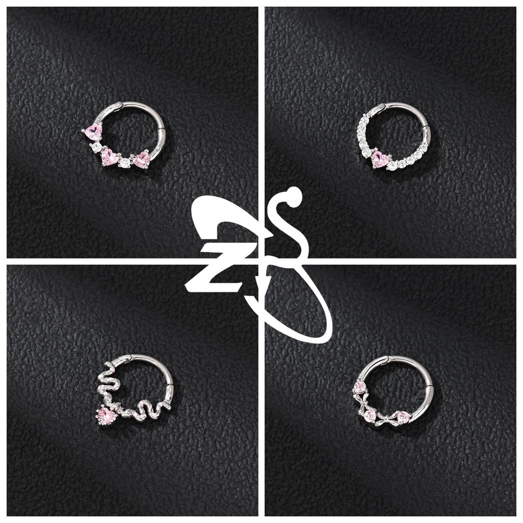 ZS 1 PC 16G Stainless Steel Nose Rings Cubic Zircon Septum Piercing Rose Snake Shape Ear Stud Helix Cartilage Piercings Jewelry