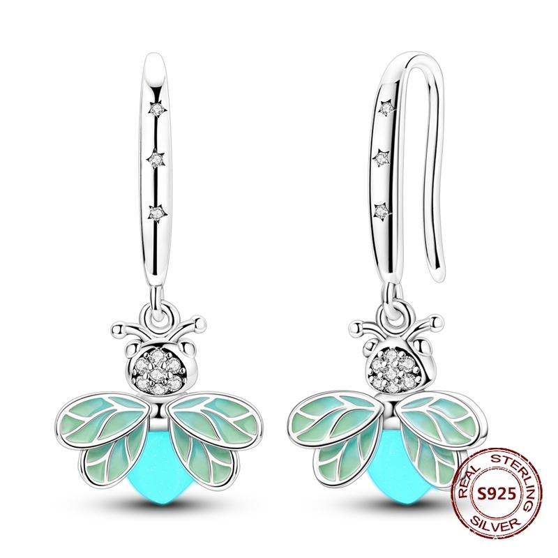 Shining Blue Zircon Owl Earrings 925 Silver Evil Eyes Earrings for Women Wedding Engagement Planet Moon Star Zirconia Jewelry