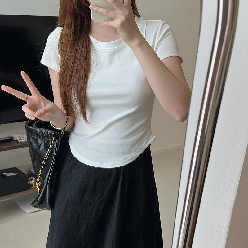 2024 Women's Slim Fit Peach T Short-Sleeve Elastic T-Shirt – Slimming Summer Base Layer Top