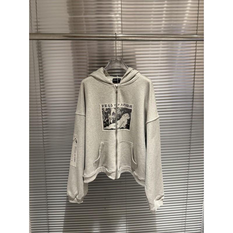 Mens Oversized Hooded Zip-Up Sweatshirt Gray
