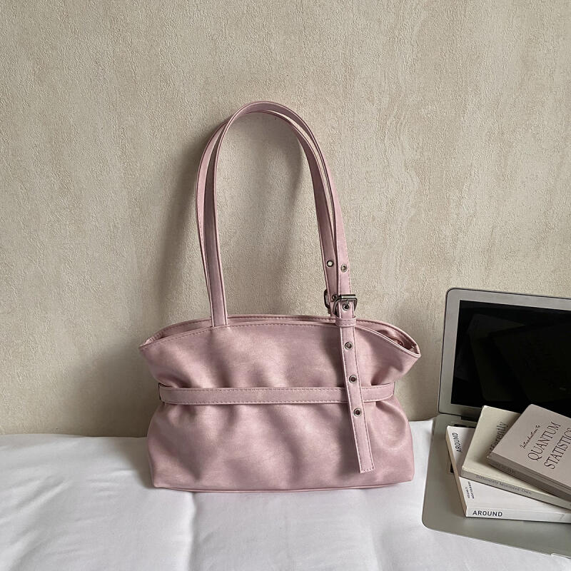 Faux Leather Tote Bag for Women with Belt Detail Fashion Shoulder Handbag Casual Everyday Use