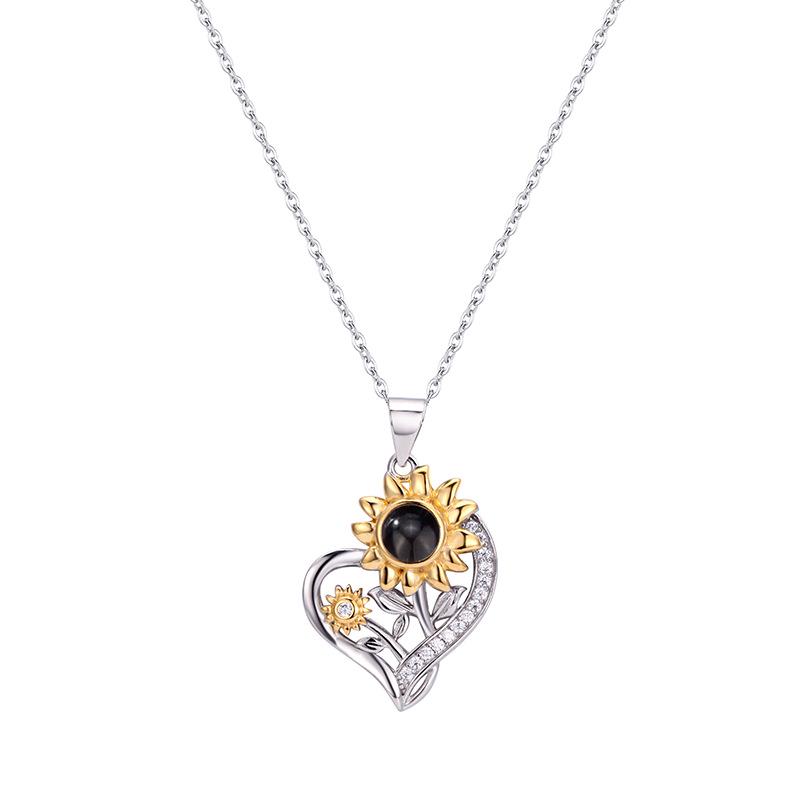 Two-tone Sunflower Heart 'I Love You' Projection Necklace - European & American Style
