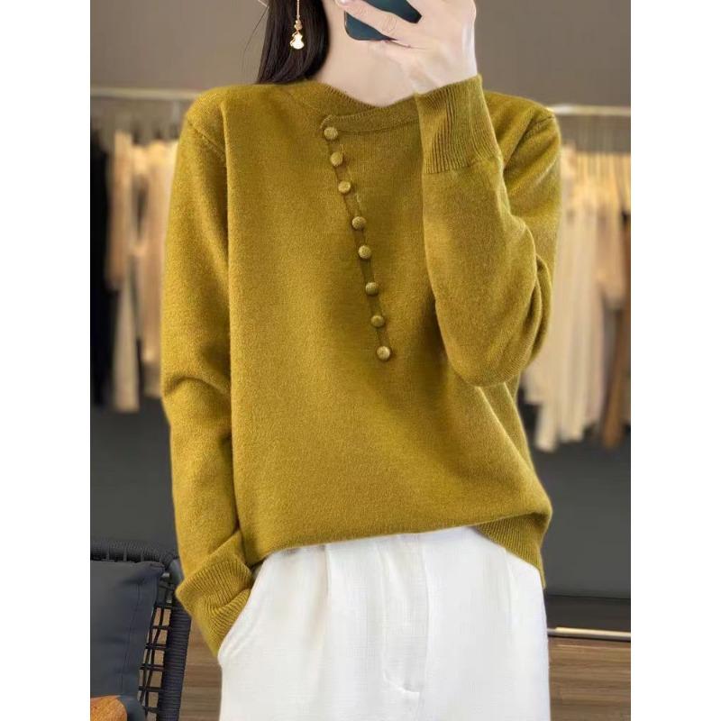 Herbst- und Winterstrick-Unterziehpullover für Damen, neues Muttermodell mit Rundhalsausschnitt innen