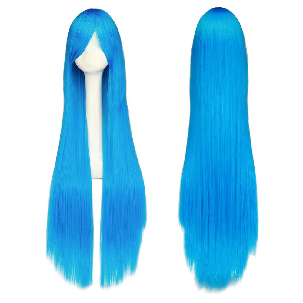 Professionelle lange gerade Cosplay Perücke Schwarz Lila Schwarz Rot Rosa Blau Dunkelbraun 100 cm Kunsthaarperücken
