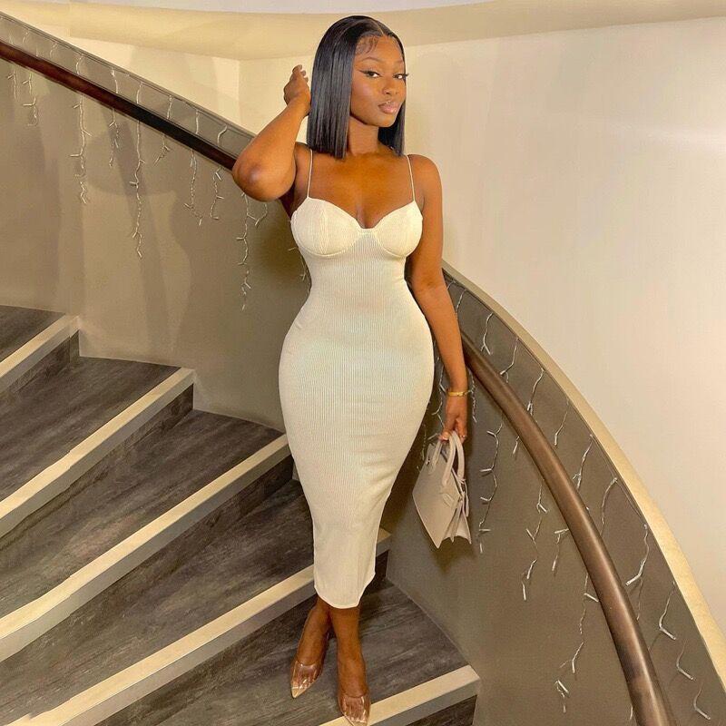 

European and American women s clothing autumn new suspender long dress fashion chest wrap slim hip wrap dress women L білий