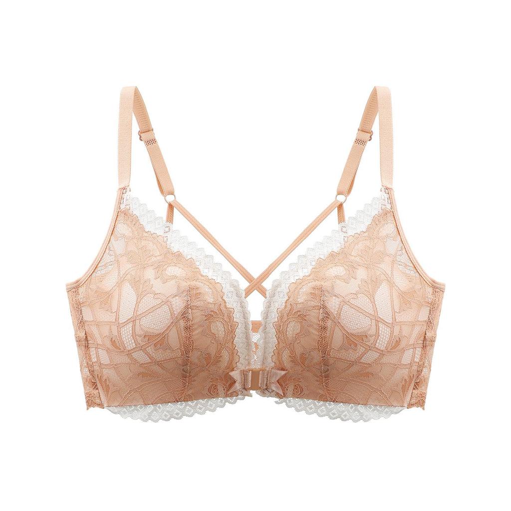 Front Closure Lace Push-Up Bra for Small Breasts - Thin Straps & Beautiful Back Design