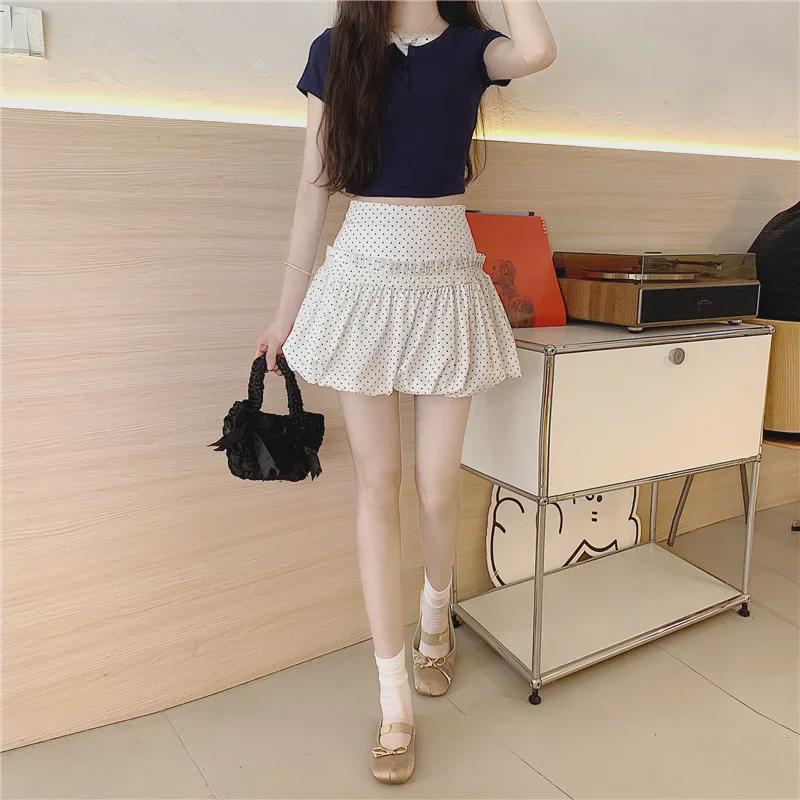 Polka Dot & Floral Spliced A-Line Skirt - Women's Summer Slim Short Skirt