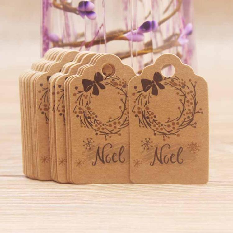 100 Pcs/Set Kraft Paper Gift Tags Merry Xmas Hanging Label Cute Print White Tags