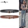 Women's Leather Belt Silver Buckle Versatile Jeans Thin Belt Female High-end Waist Seal Brown Versatile Decorative Belt