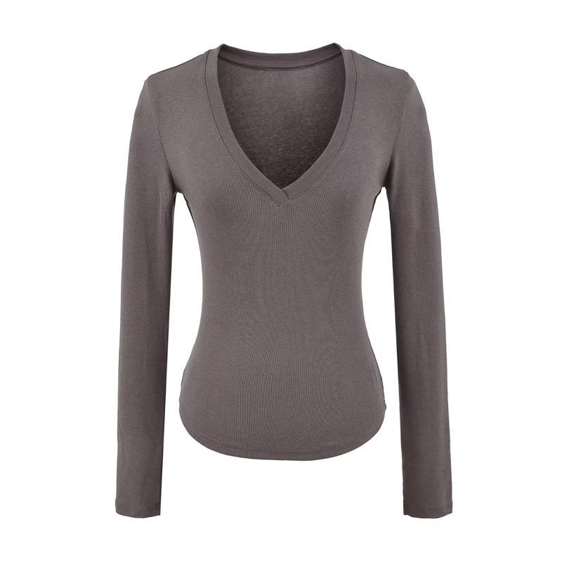 Korean V-Neck Long-Sleeve Slim Fit Sheer T-Shirt for Women - Autumn Essential