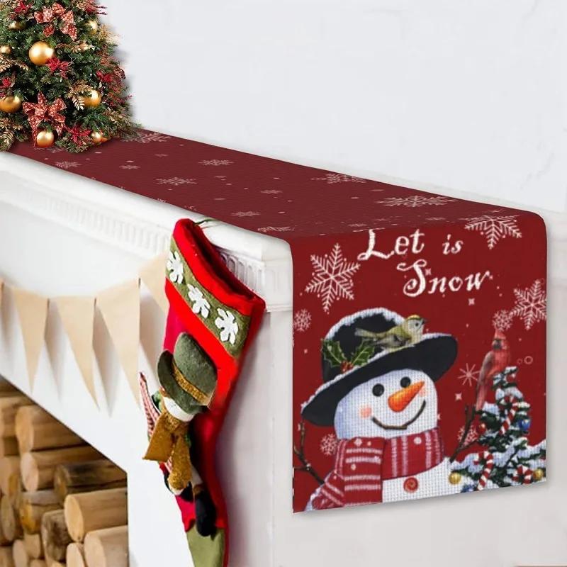 Christmas Table Flag Santa Claus Snowman Snow Scene Home Tablecloth New Year Gift Christmas Decorations 2023 Christmas Supplies